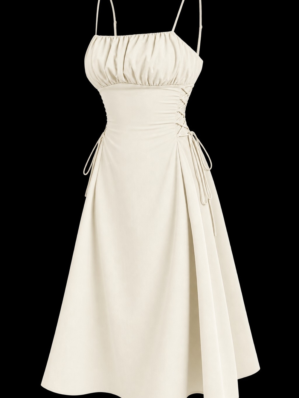 NWOT Elegant Cream Spaghetti-Strap Midi Dress Sz M